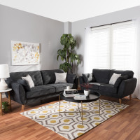 Baxton Studio R2006-Dark Grey-2PC-Set Miranda Mid-Century Modern Dark Grey Fabric Upholstered 2-Piece Living Room Set